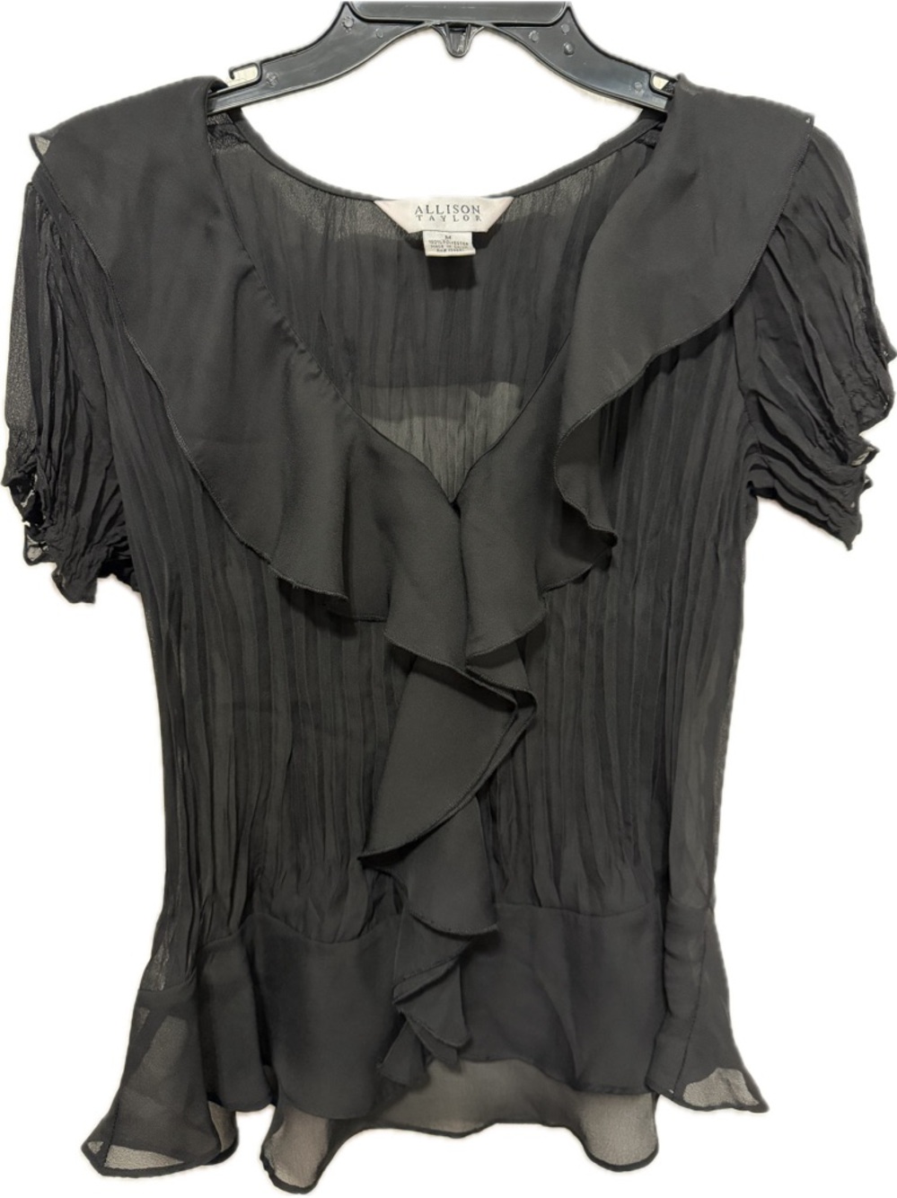 Allison Taylor Black Ruffled V-Neck Blouse